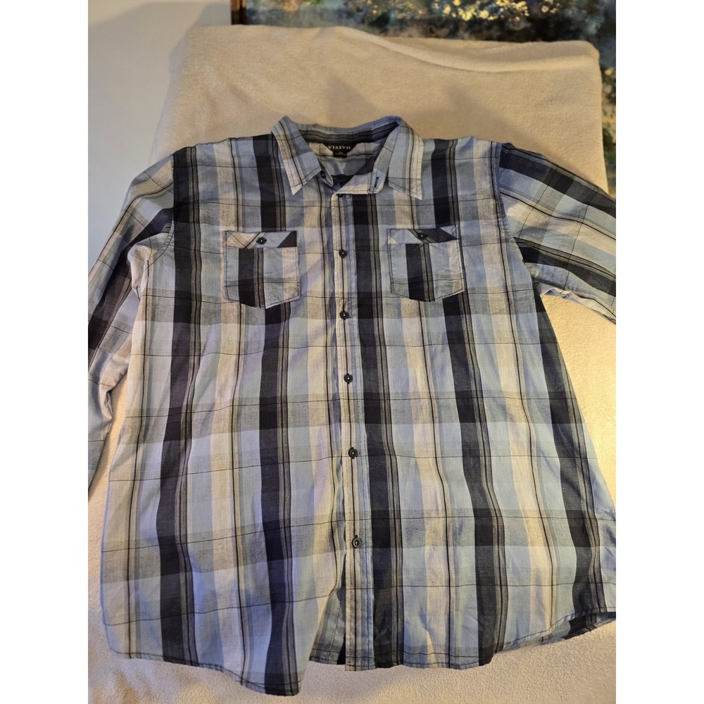 Men's XXL Long Sleeve Dress Shirt by Visivo Blue Plaid